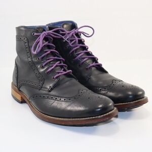 Ted Baker Sealls 2 Wingtip Boots Mens 11 Black Leather Purple Brogue SEALLS2